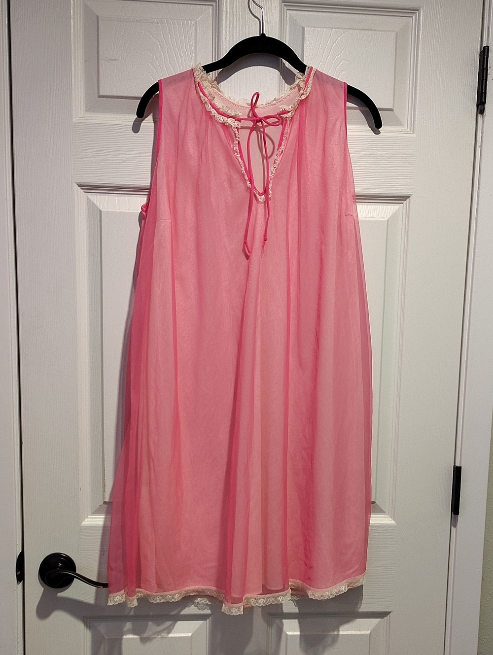 Vintage Pink Sheer Chiffon Babydoll Nightgown Small